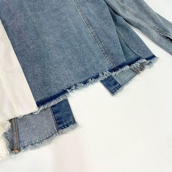 Republic Denim Jacket Womens Medium Two-Tone Button-Up oversized Raw hem - Picture 6 of 7